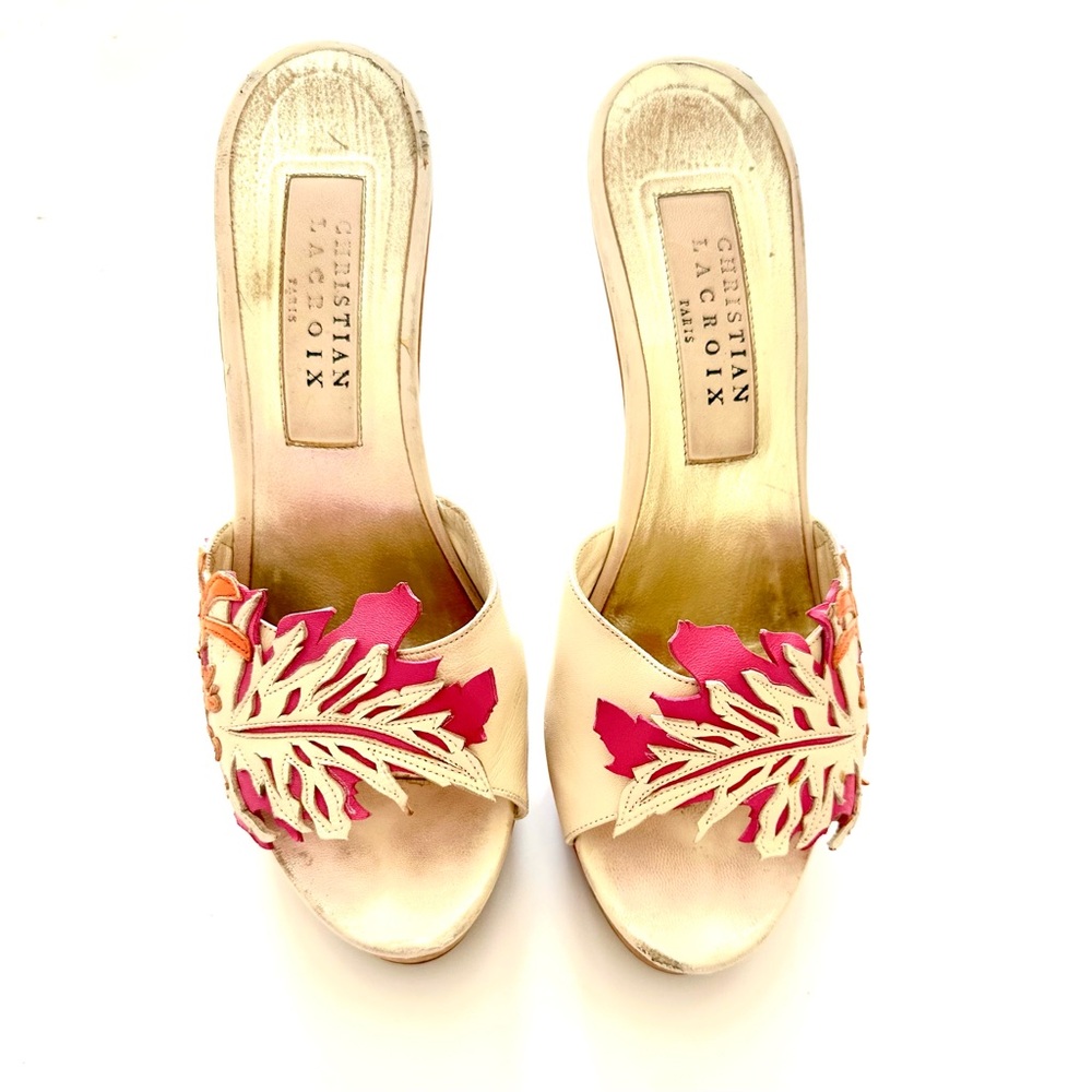 Christian Lacroix - Ivory, Pink Heels with Botanical Elegance - size 9 - Vintage